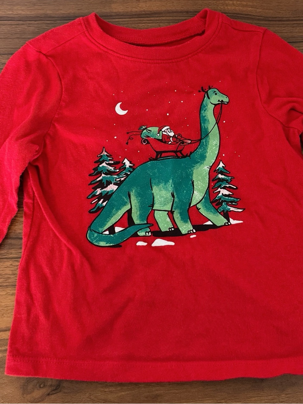 Old Navy Toddler Boy Long Sleeve Christmas Dinosaur Santa Shirt 2T 100% Cotton